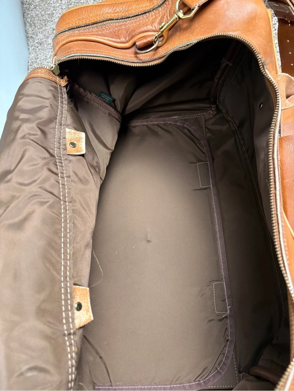 Orvis Leather Duffel Bag in Cognac Brown